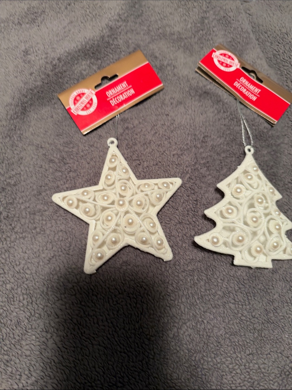 Ornament Decoration White Pearl Star & Tree Set by